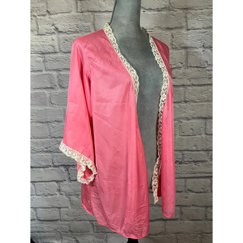 Vintage Pink Nylon and Lace House Jacket